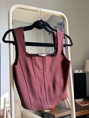Y2K Square-Neck Corset Crop Top in Dark Brown L